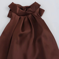 Halter Satin Long Dress Women Tied Backless Brown Midi Dress Summer Off Shoulder Party Dresses Pleated Evening Dress 6